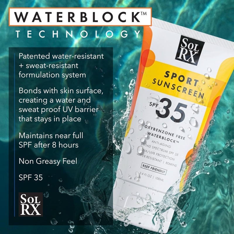 SolRX SPORT SPF 35 Sunscreen, Reef Friendly, Oxybenzone Free, Fragrance Free - Image 3